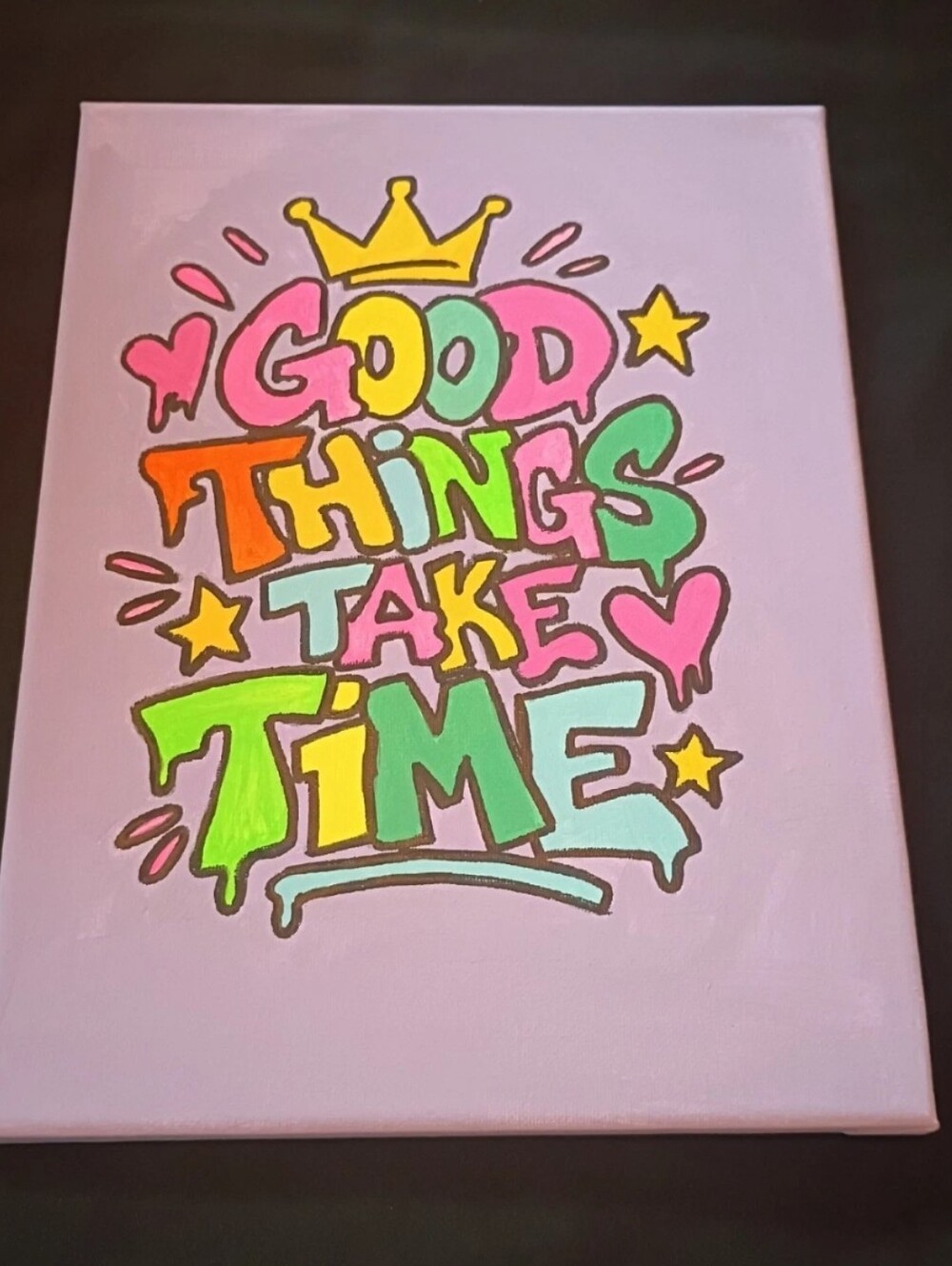 Motivational Lavender Graffiti Wall Art Canvas - 'Good Things Take Time' - Picture 2 of 4
